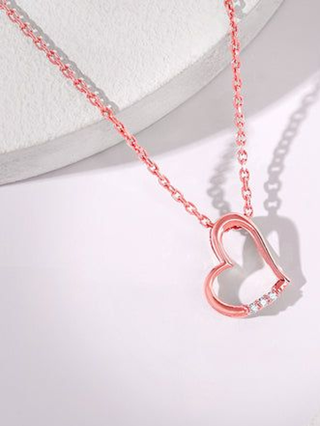 GIVA 925 Sterling Silver Rose Gold-Plated Zircon Deeper Love Pendant With Link Chain