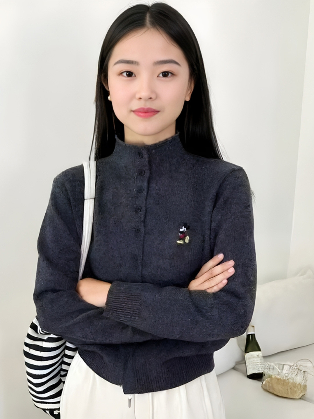 all about you Women Stand Collar Self Design Sweaters