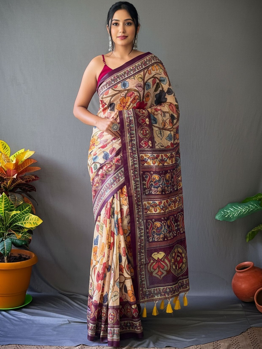 Tasarika Kalamkari Printed Chanderi Cotton Saree