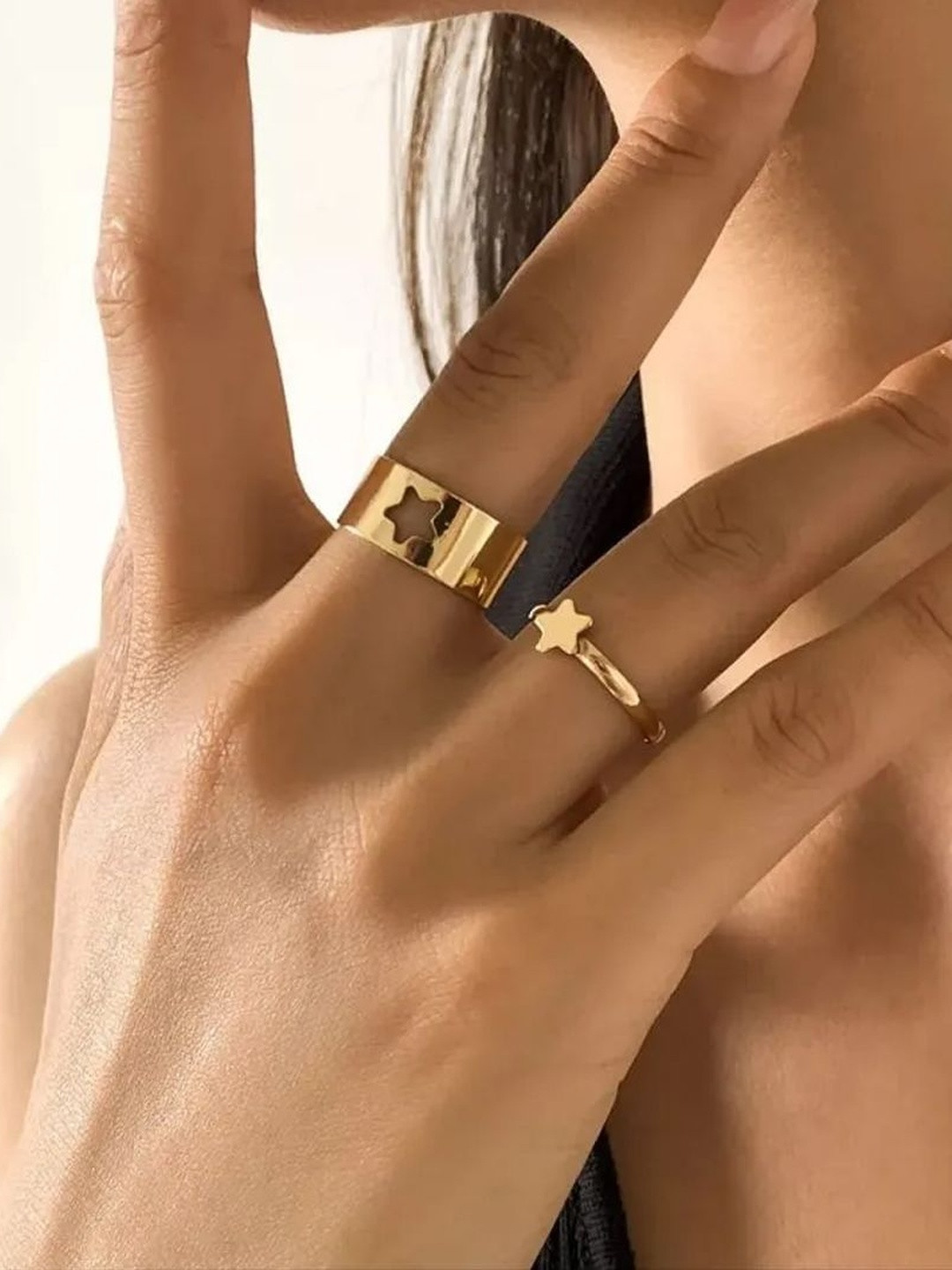 TheVineGirl Unisex Set Of 2 Gold-Plated Star Design Matching Wrap Couple Finger Rings