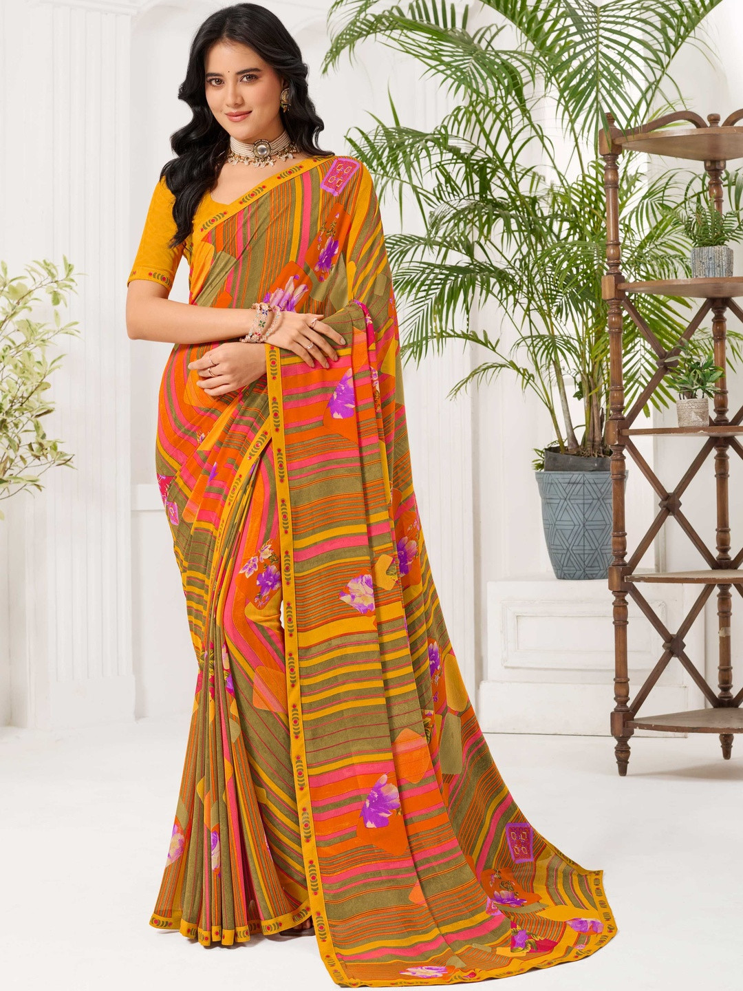 Laxmipati Floral Printed Saree With Blouse Piece