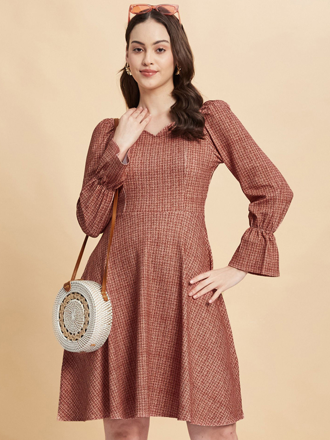 Selvia Edge Women Self Design Fit and Flare Knee Length Dress