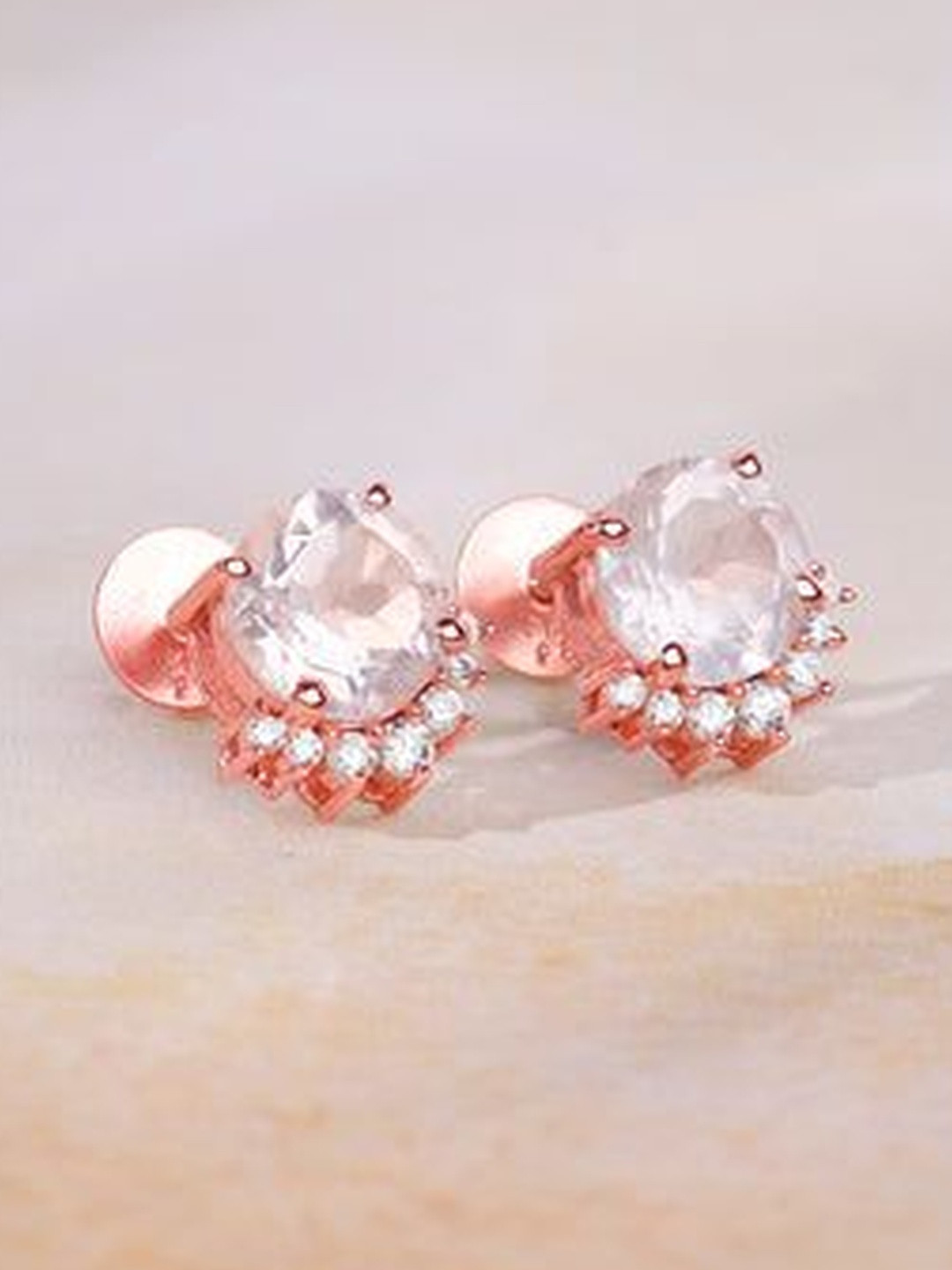 GIVA Women Rose Gold Plated Quartz Stud Earrings