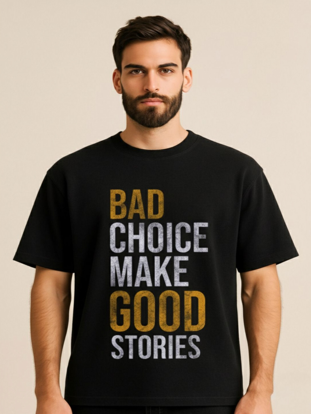 IDEAMEN Typography Printed Drop Shoulder Pure Cotton T-shirt