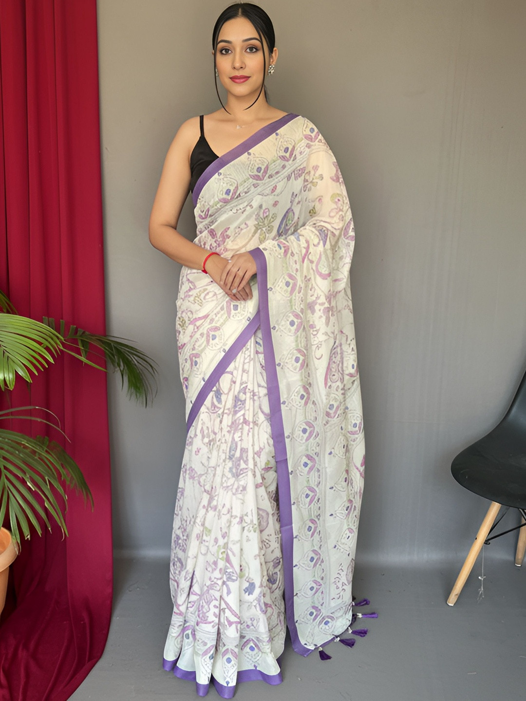 Tasarika Katha Work Printed Saree With Blouse Piece