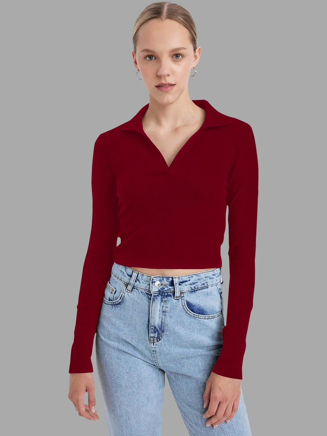 Maheshvi Shirt Collar Fitted Crop Top