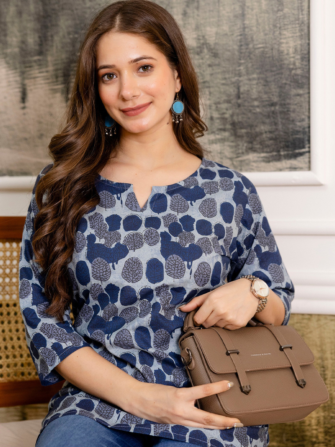 Pjyot by surhi Floral Printed V-Neck Pure Cotton Kurti