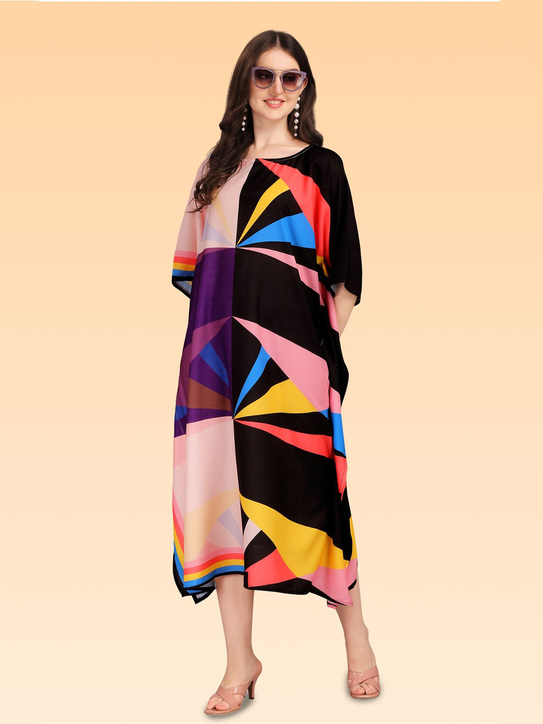 Metronaut Print Kimono Sleeve Kaftan Midi Dress