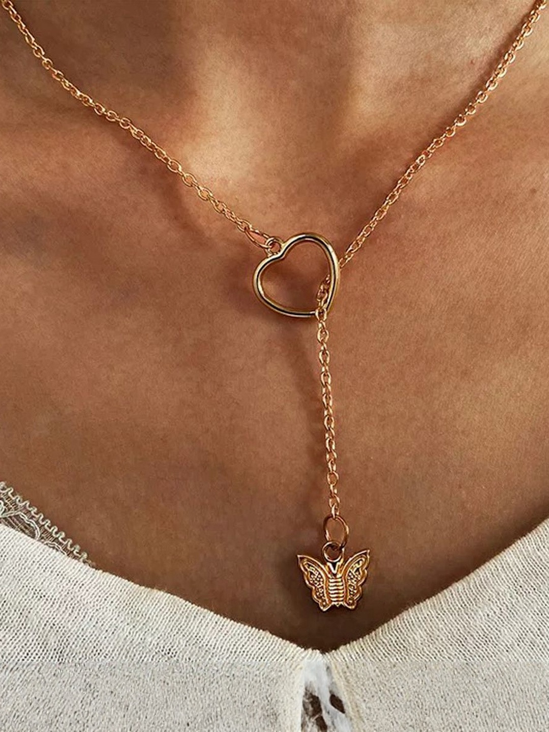 Zaphariq Gold-Plated Layered Butterfly In Heart Necklace