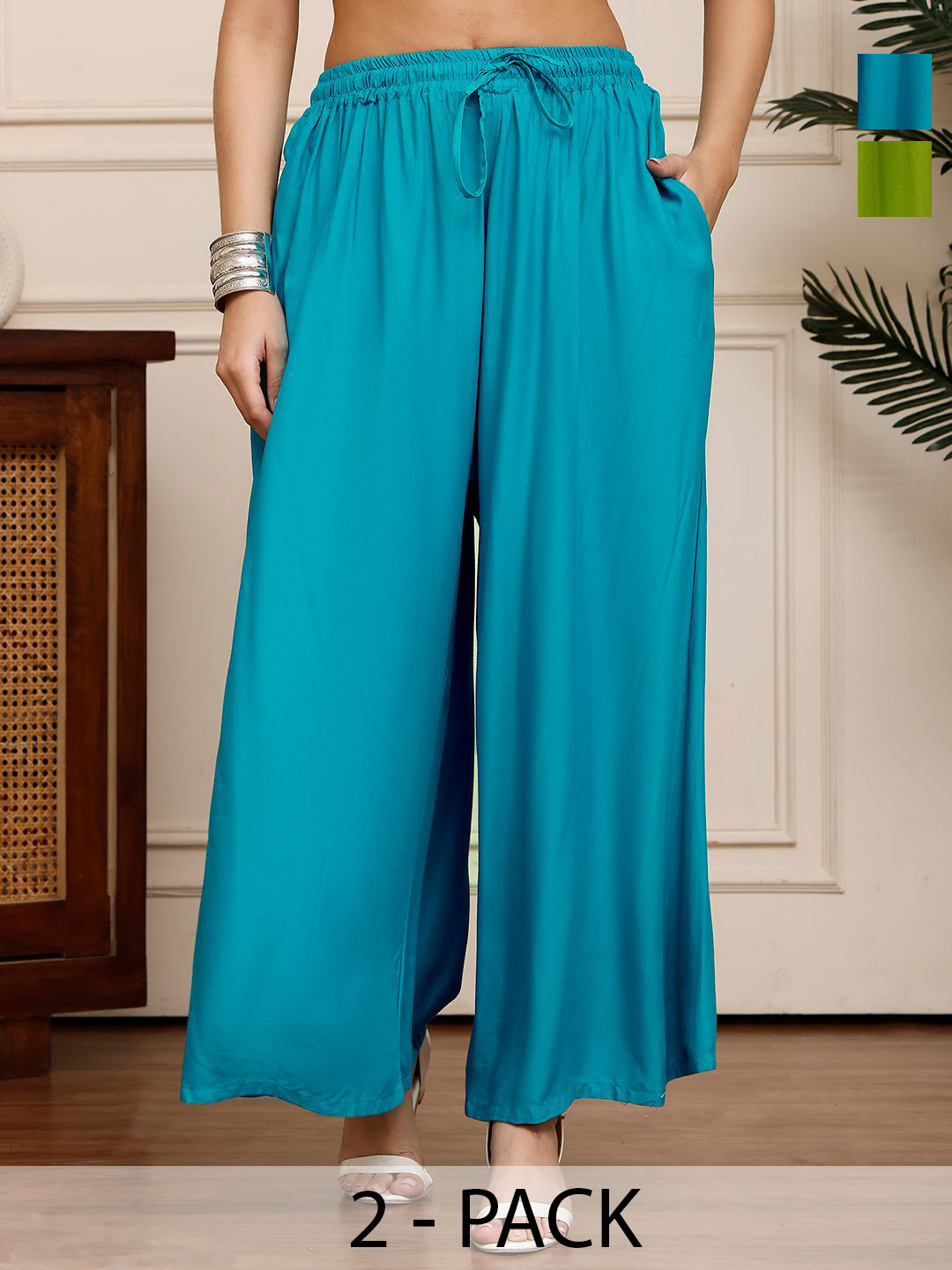 Valles365 by S.C. Women Set of 2 Flared Ethnic Palazzos