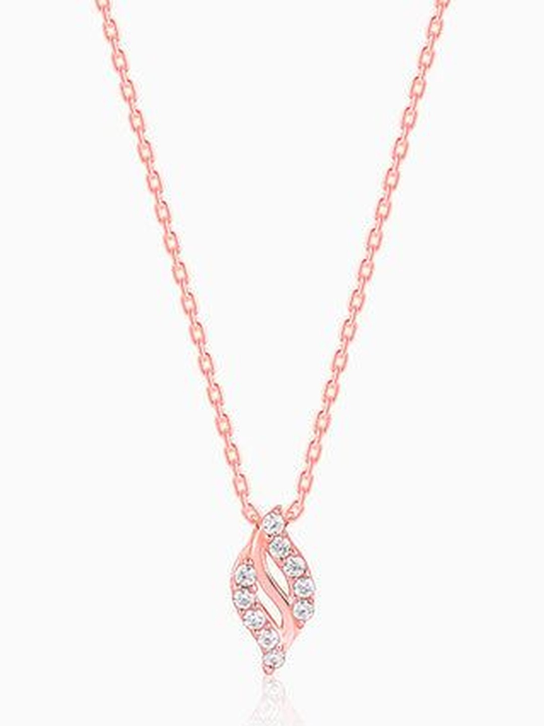 GIVA 925 Sterling Silver Rose Gold-Plated Leafy Hug Zircon Studded Pendant With Link Chain