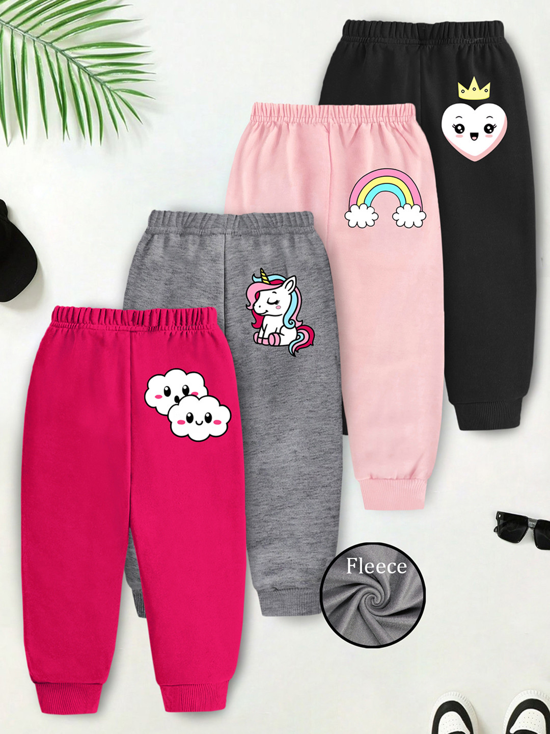 YK X Trampoline Kids Unisex Pack Of 4 Graphic Printed Winter Track Pants