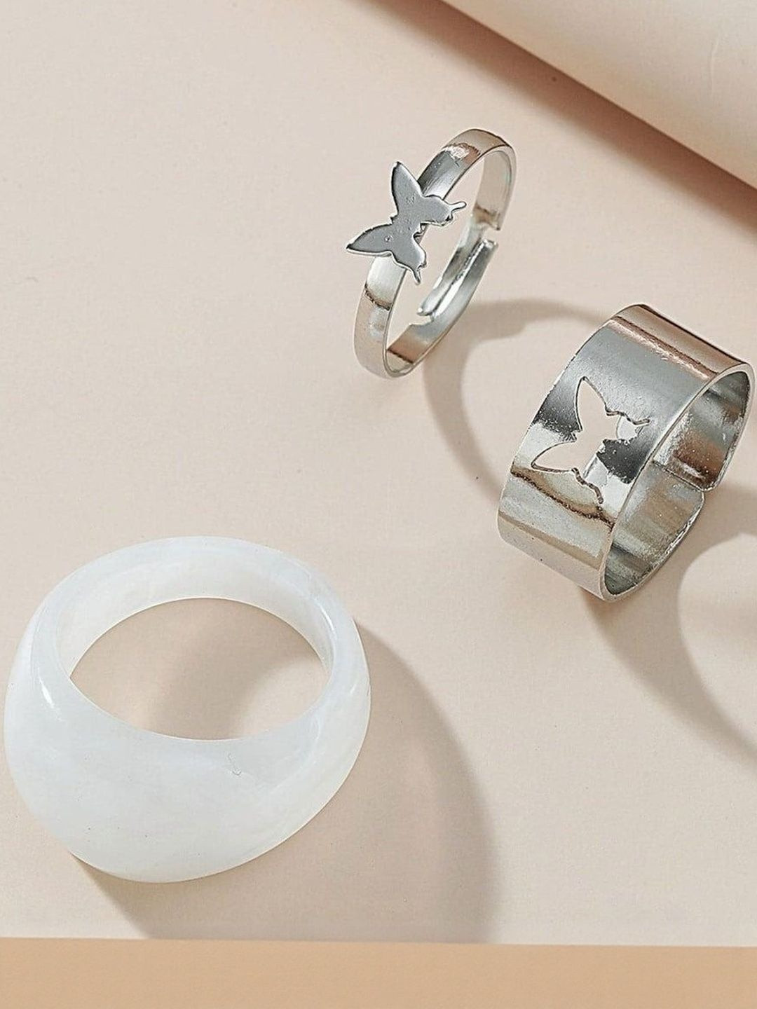 DressBerry Unisex Set Of 2 Silver-Plated Butterfly Shape Matching Wrap Couple Finger Rings