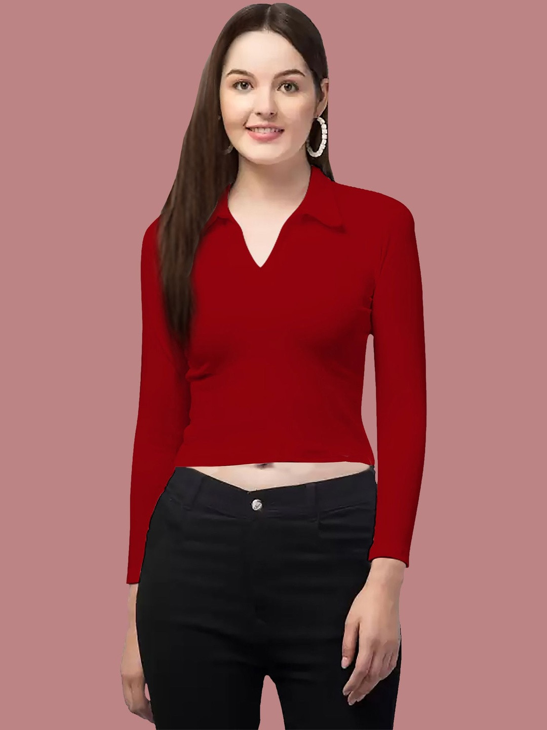 Maheshvi Shirt Collar Fitted Crop Top