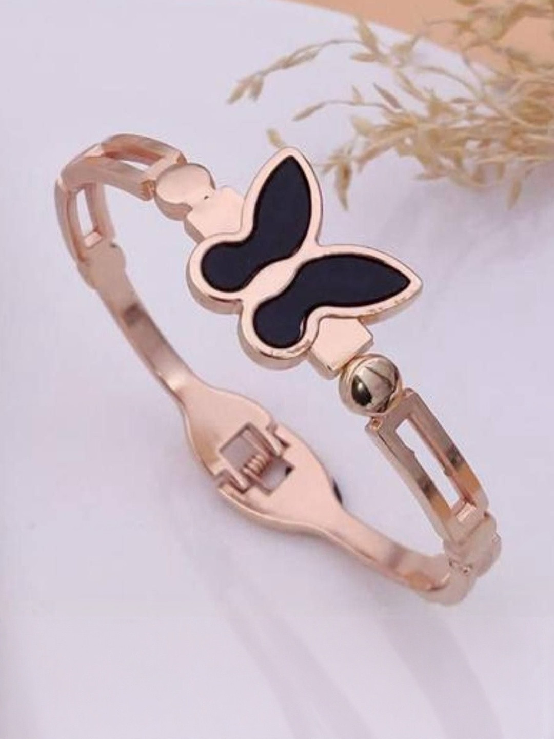 OM KRISHIV COLLECTION Rose Gold-Plated Agate Studded Kada Bracelet