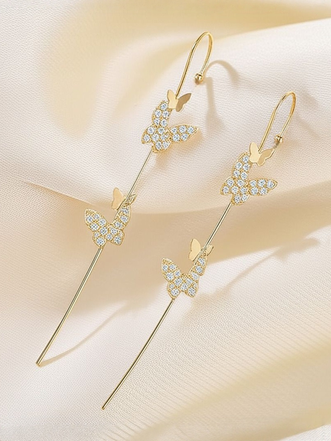 Zaphariq Gold-Plated Cubic Zirconia Studded Butterfly Ear Cuffs