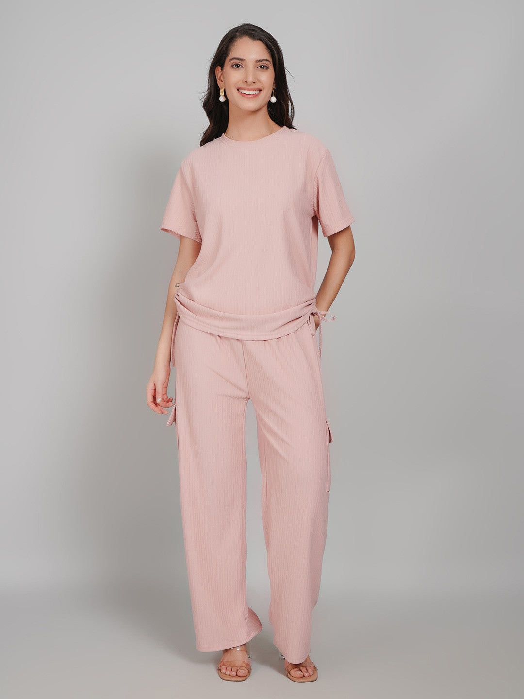 Stem Rope Trending Pink solid Co-ords Set For Women