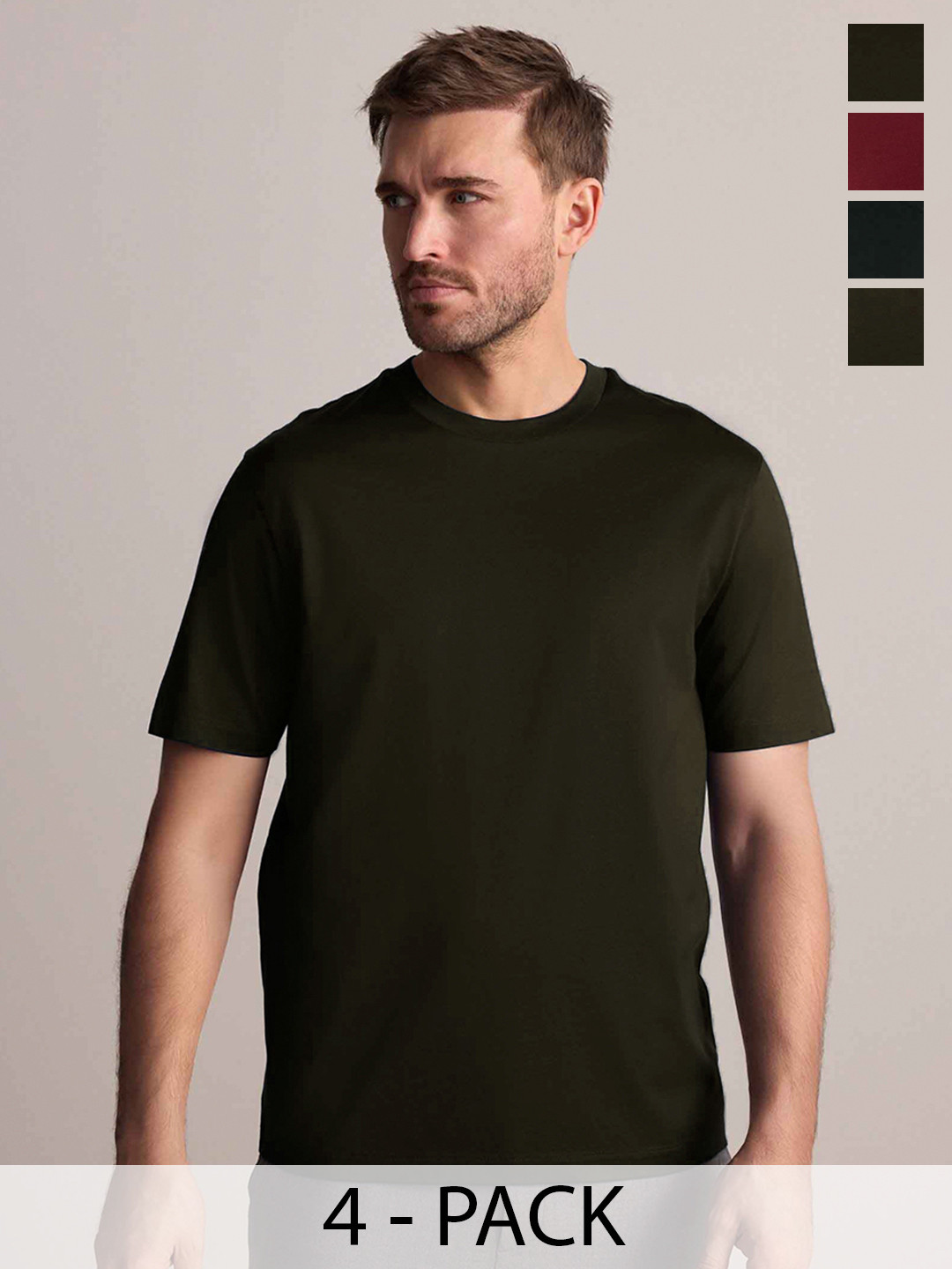Sleepynuts Men Pack of 4 Solid Round Neck Cotton T-shirts