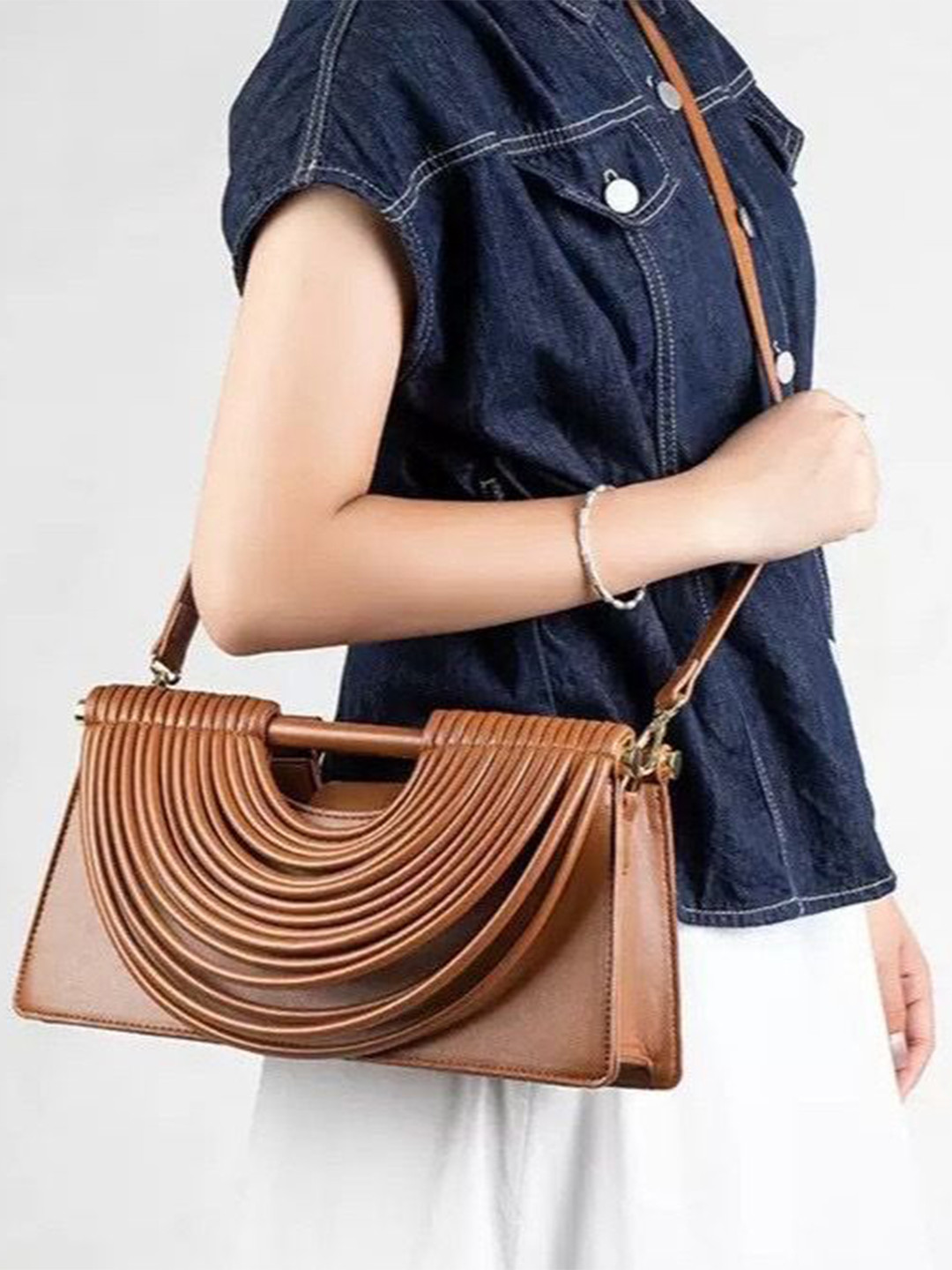 bebe Woven Noodle Designed Structured Shoulder Bag