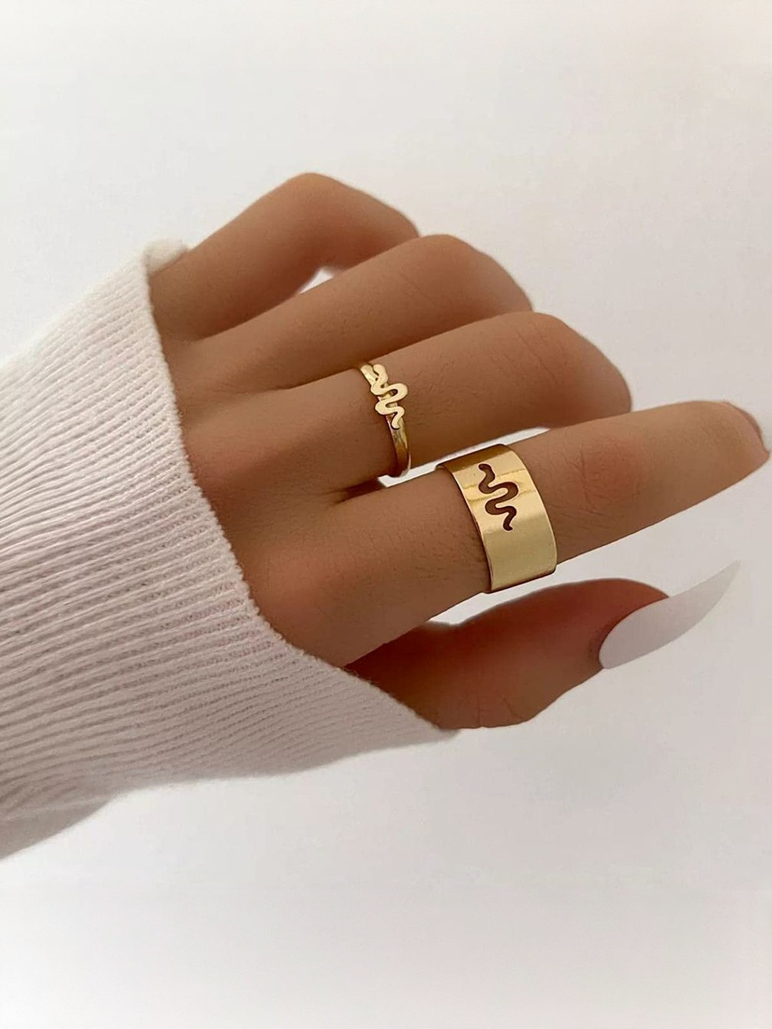 TheVineGirl Unisex Set Of 2 Gold-Plated Snake Design Matching Wrap Couple Finger Rings