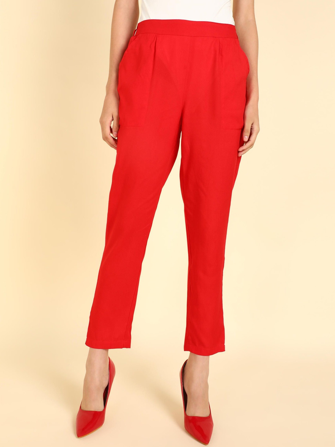 JAIPUR GLOBAL Women Relaxed Mid-Rise Drawstring Flat-Front Plain Relaxed Fit Trouser