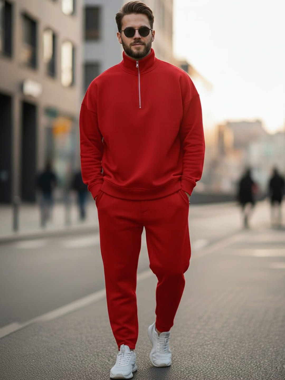 MACK JONNEY Men Mock Collar Half Zipper Track Suit