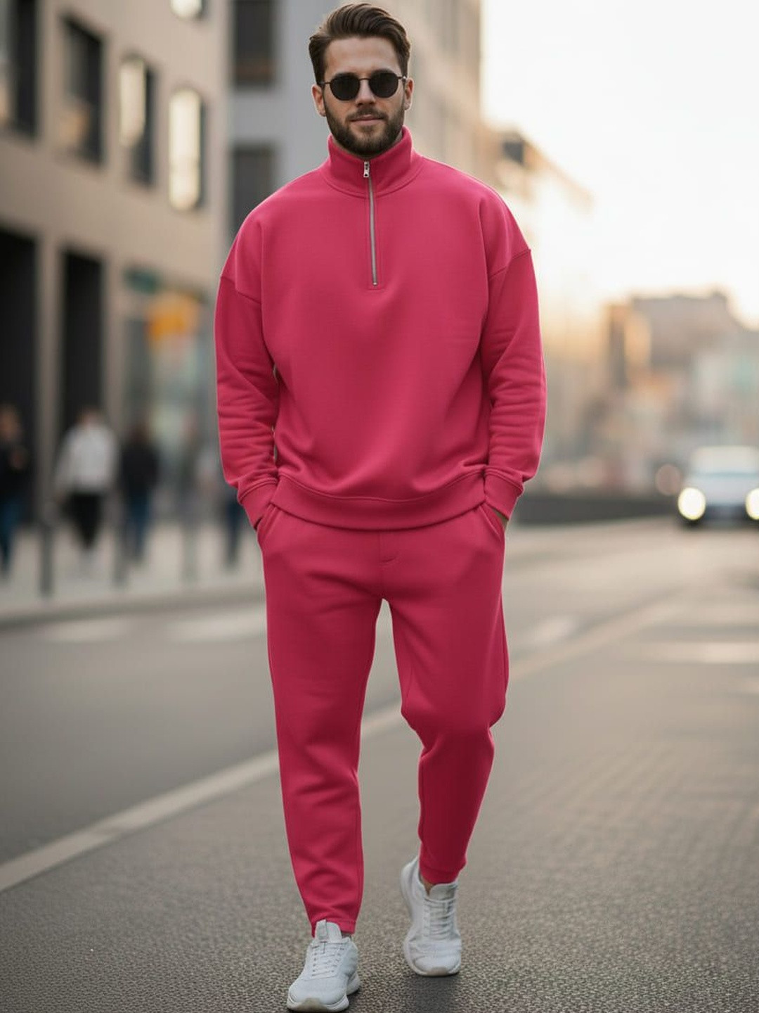 MACK JONNEY Men Solid Half Zipper Track Suit