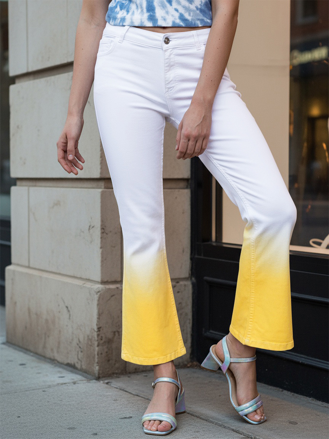 Freehand by The Indian Garage Co Women White Bootcut Clean look Dyed Stretchable Jeans