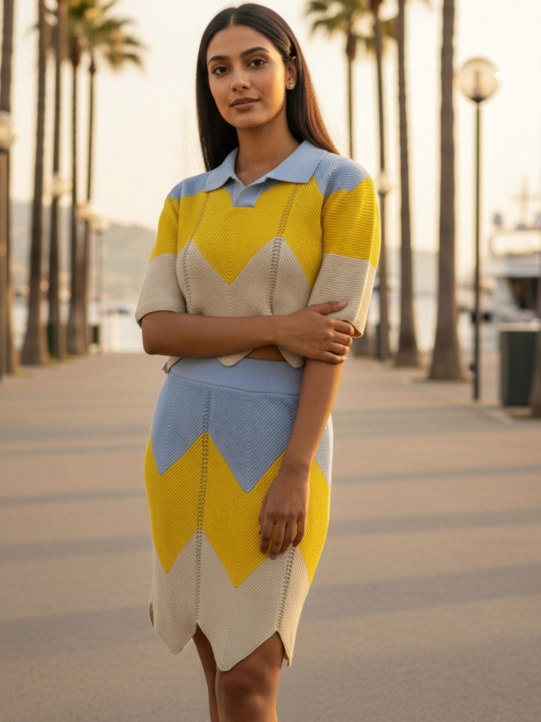 ZUMMER Chevron Pure Cotton Seamless Crop Top With Skirt Co-Ords