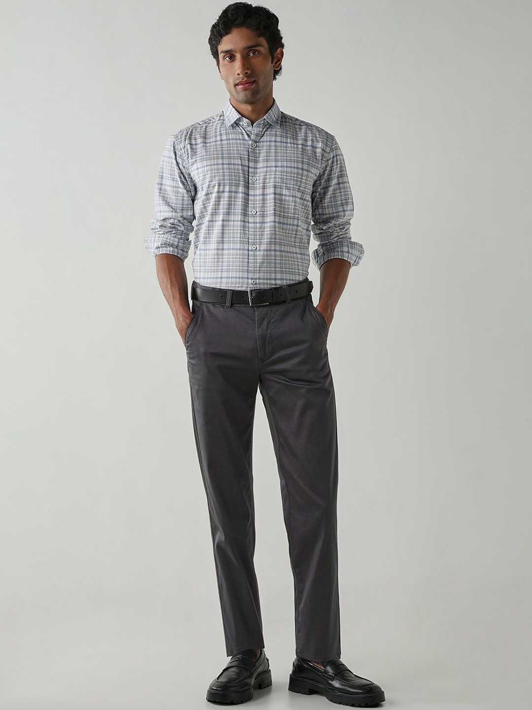 Reid & Taylor Men Tailored Mid-Rise Regular Fit Flat-Front Cotton Formal Trousers