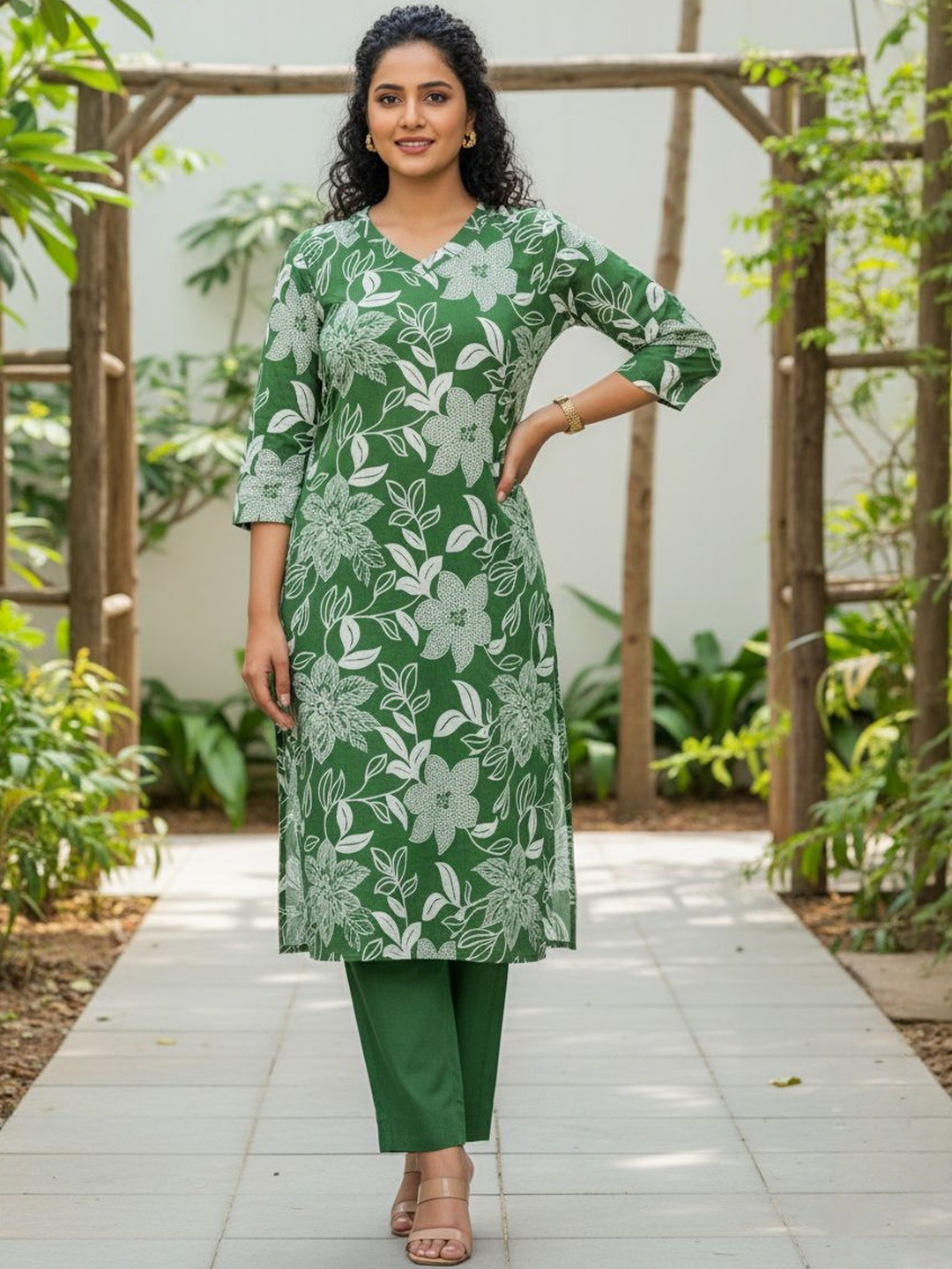 ARADHNA Floral Printed Regular Kurta With Trousers