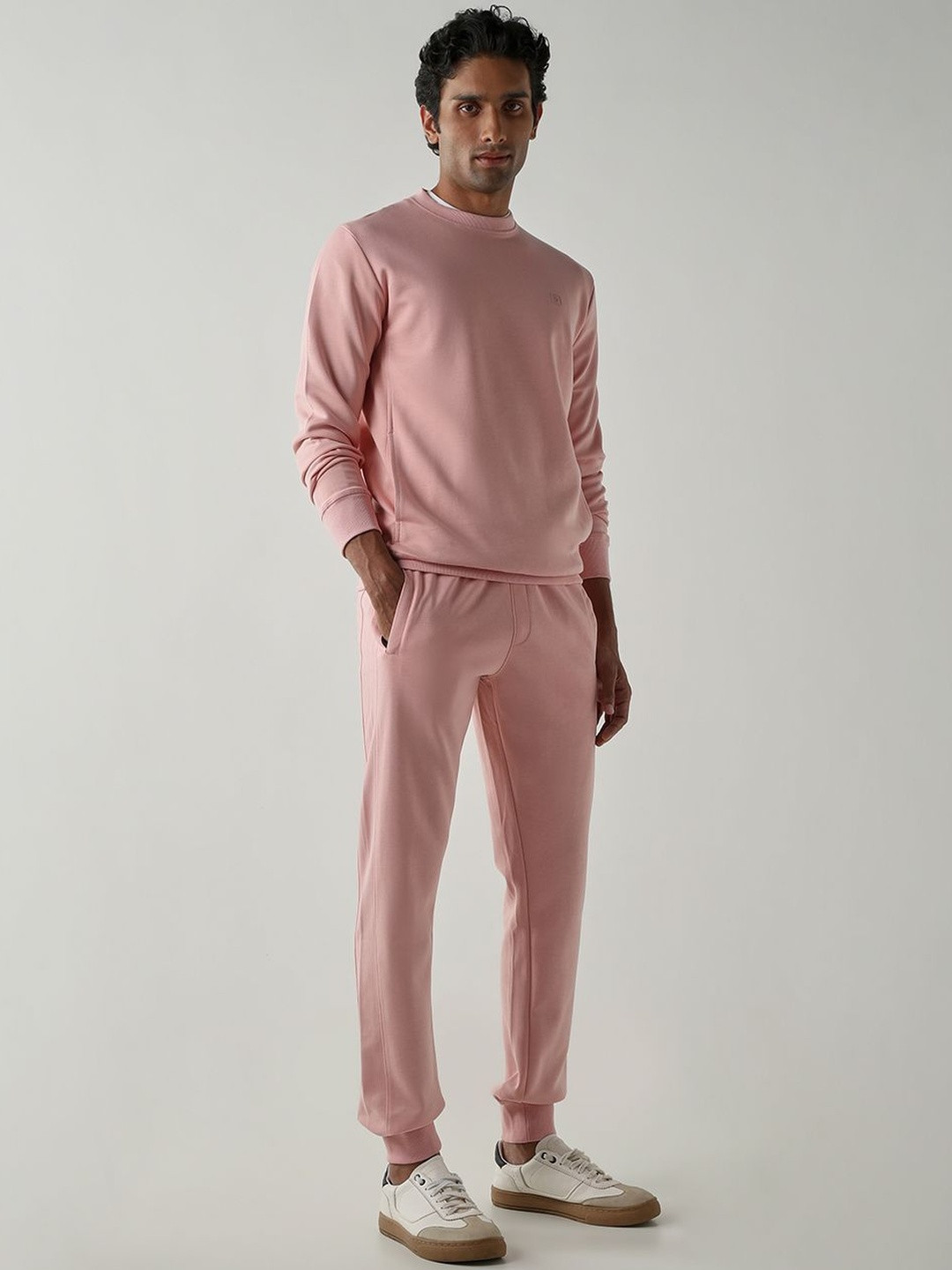 Reid & Taylor Men Solid Cotton Mid Rise Regular Fit Joggers Track Pants