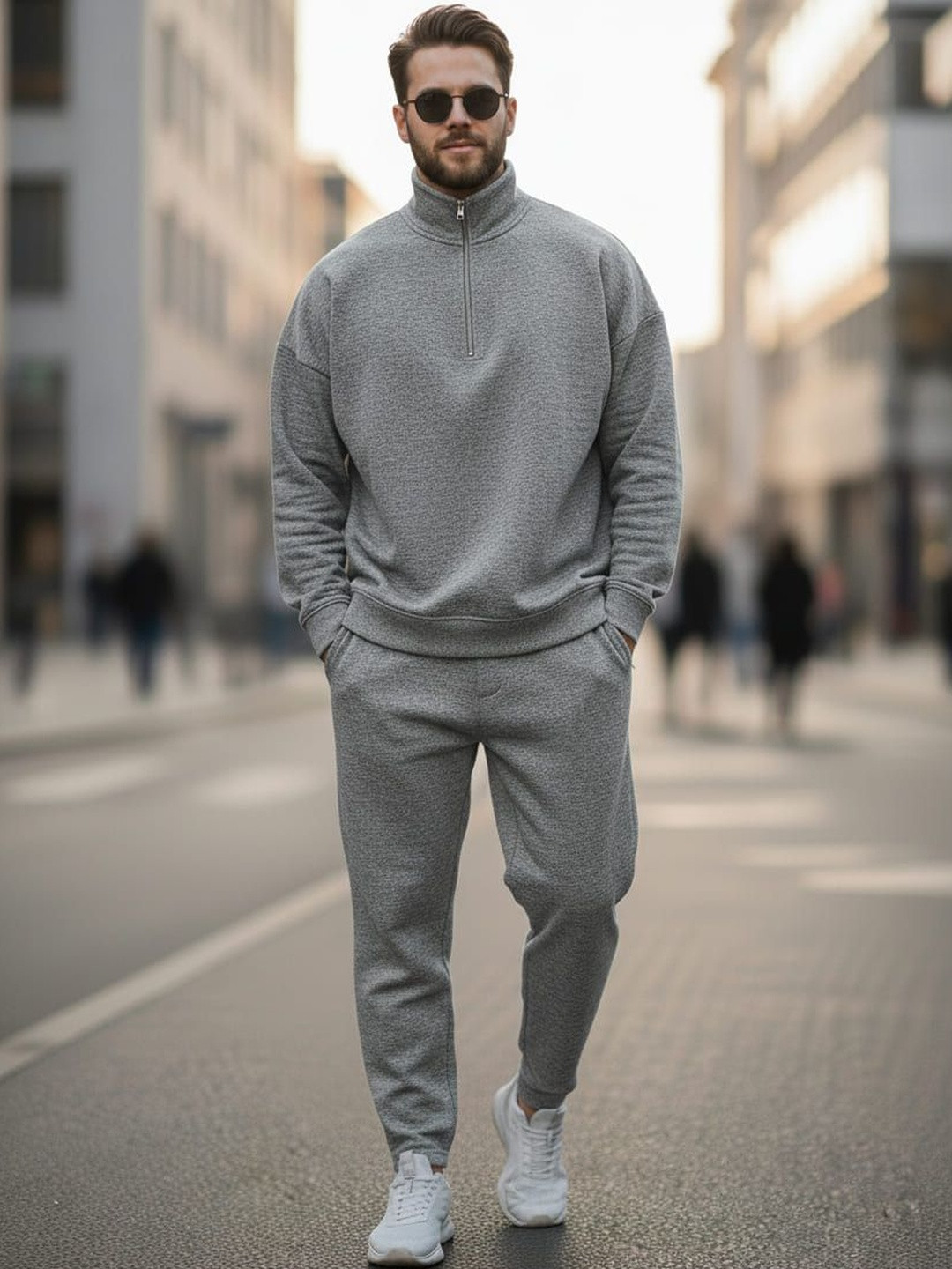 MACK JONNEY Men Mock Collar Long Sleeves Half Zipper Sweatshirt With Trackpant