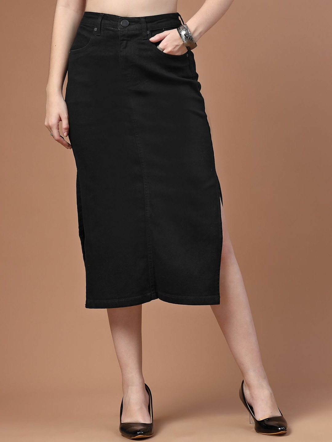 Style Quotient Women A-Line Denim Skirts With Side Slit