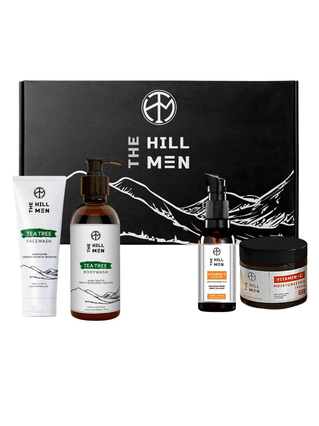 The Hill Men Set Of 4 Tea Tree Face Wash, Body Wash, Vitamin C Serum & Cream