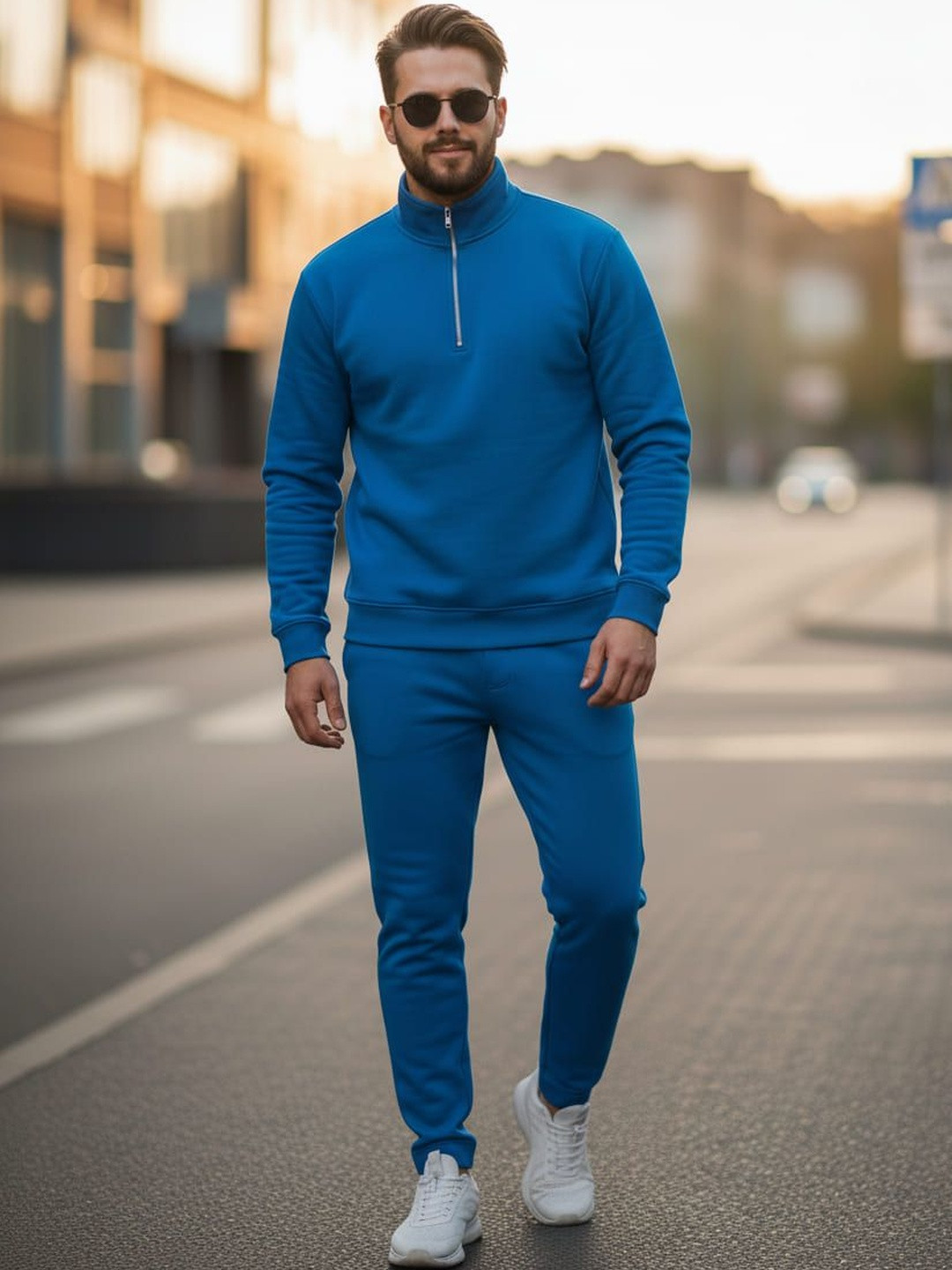 MACK JONNEY Men Solid Mid-Rise Mock Collar Long Sleeves Half Zipper Tracksuits