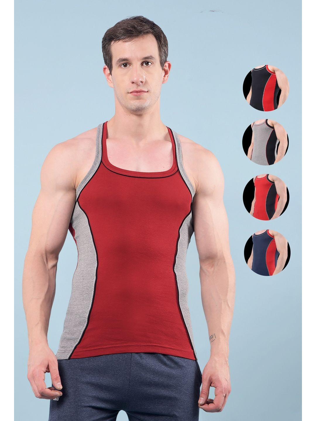 RKG Pack Of 5 Colourblocked Assorted Square Neck Sleeveless Sleeveless Gym Vests