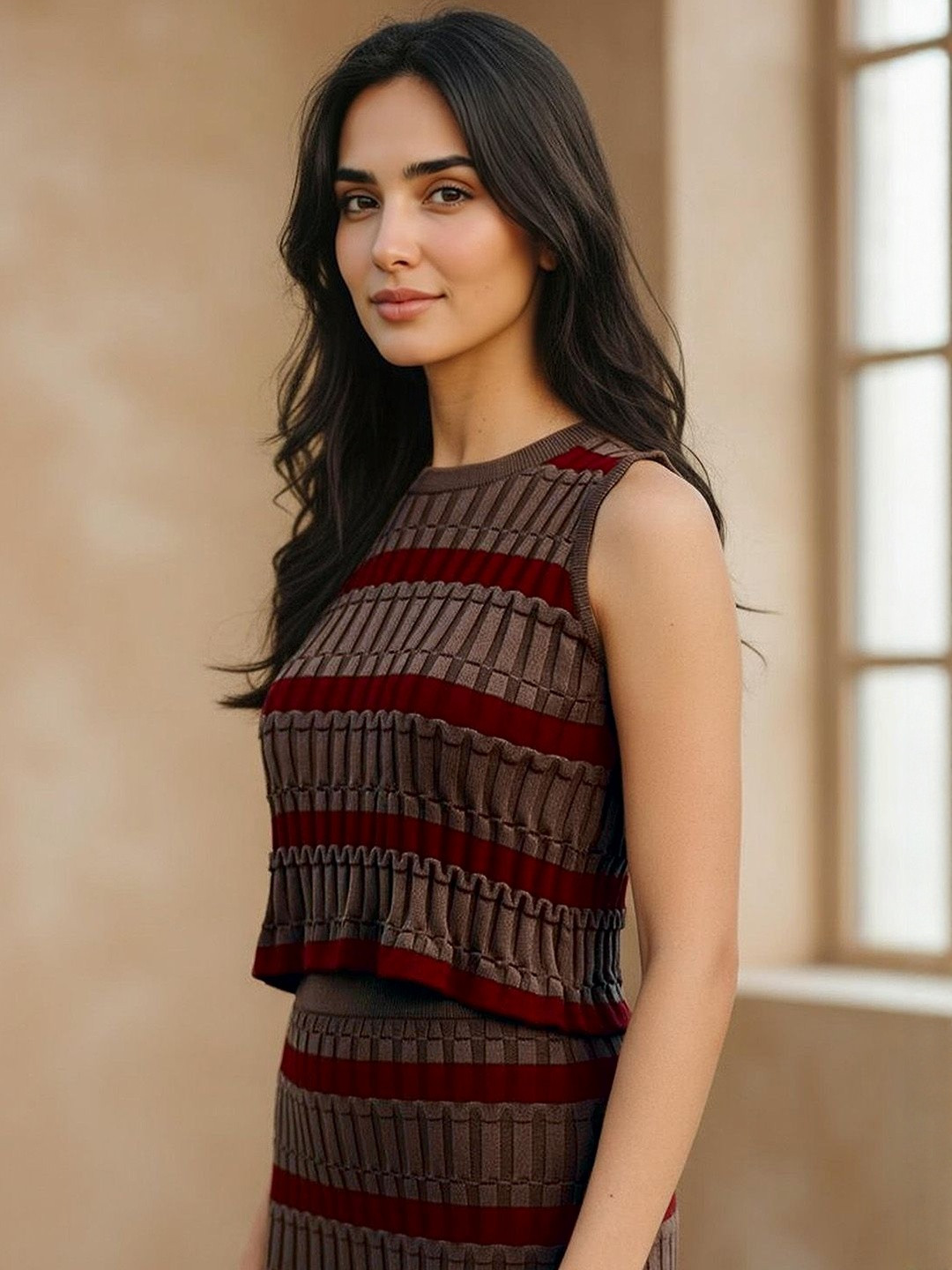 ZUMMER Striped Pure Cotton Top With Skirt Co-Ords - Image 1