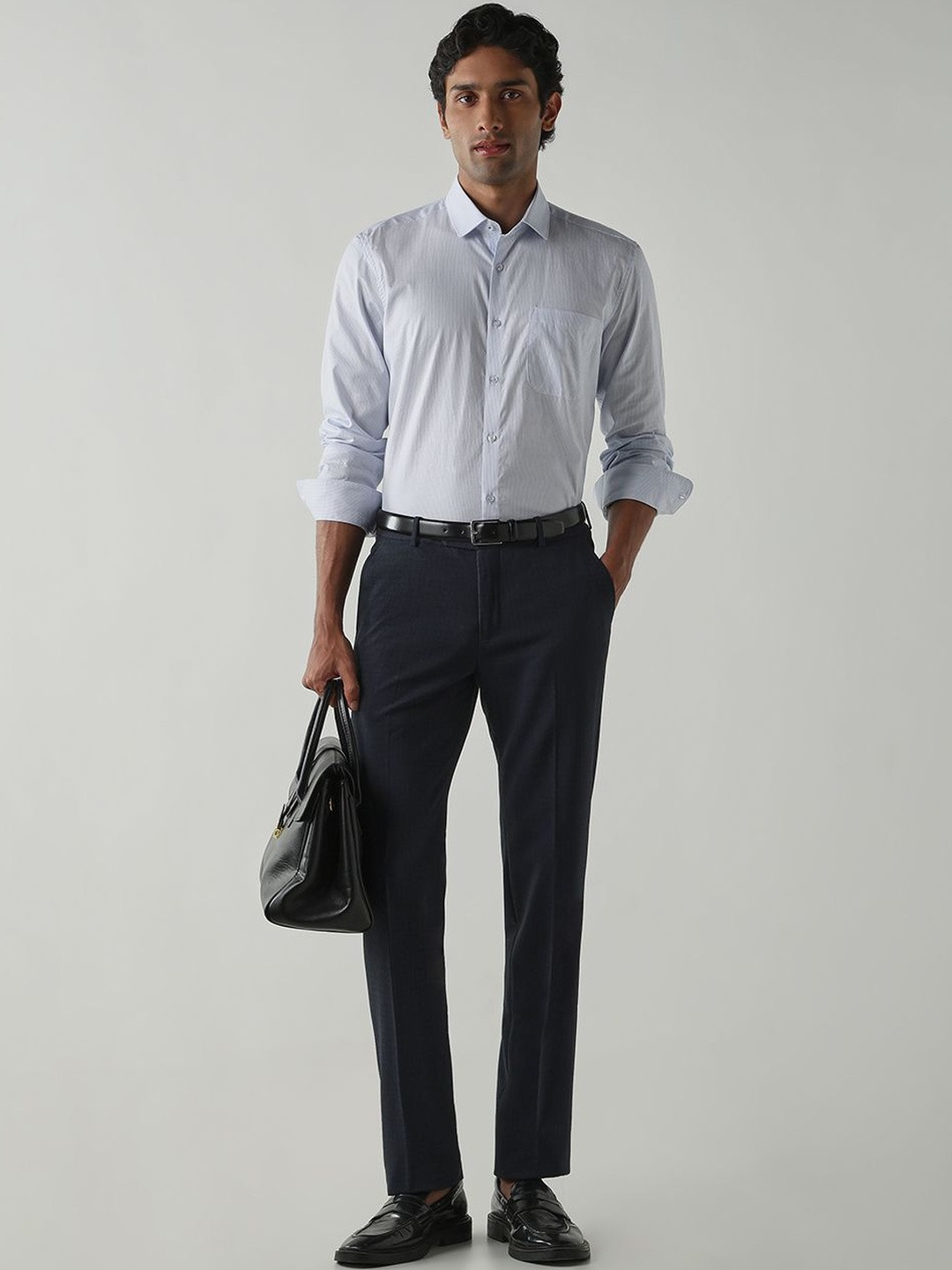 Reid & Taylor Men Relaxed Textured Self Design Mid-Rise Formal Trousers