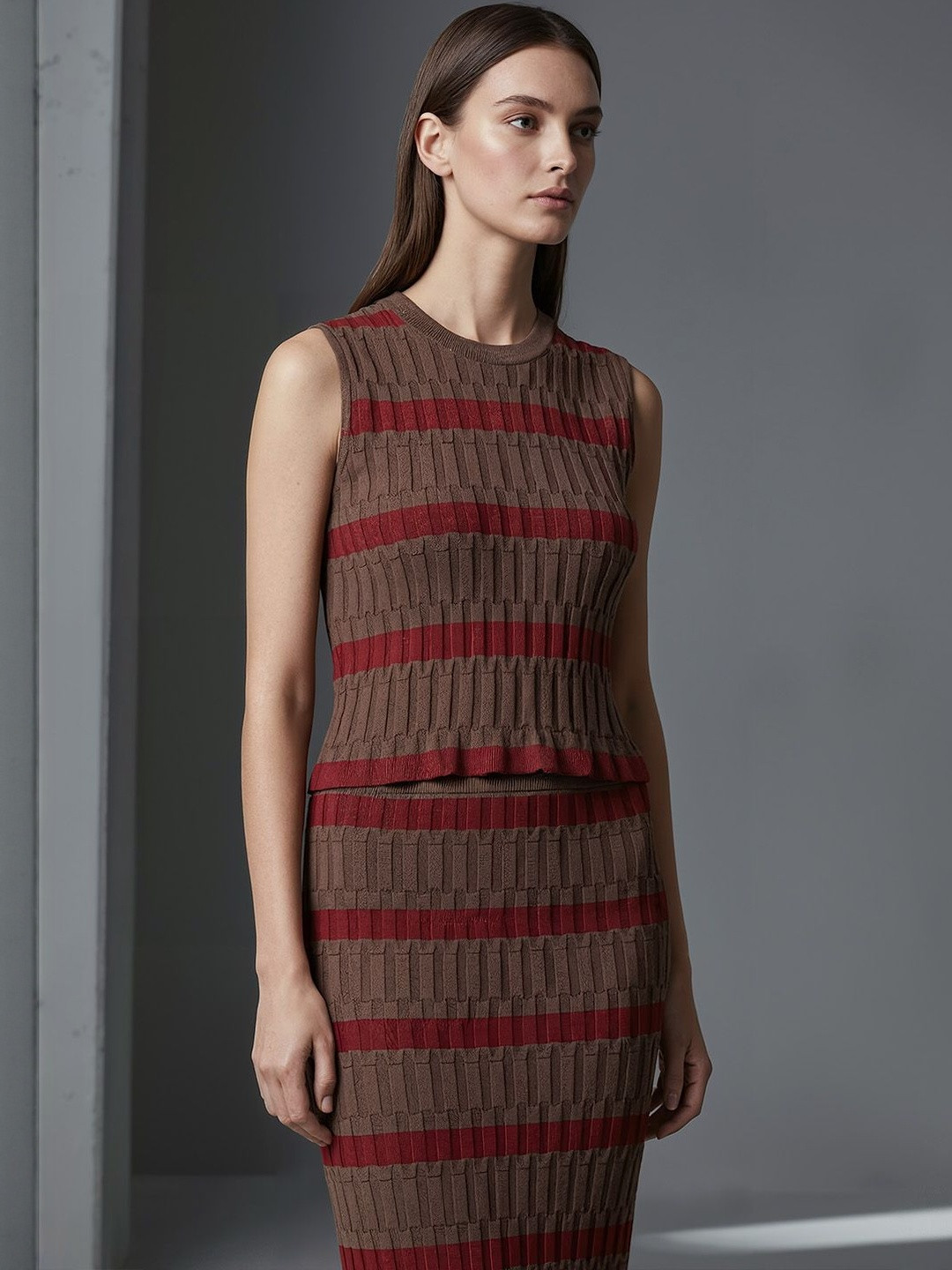 ZUMMER Striped Top & Skirt Pure Cotton Co-Ord Set