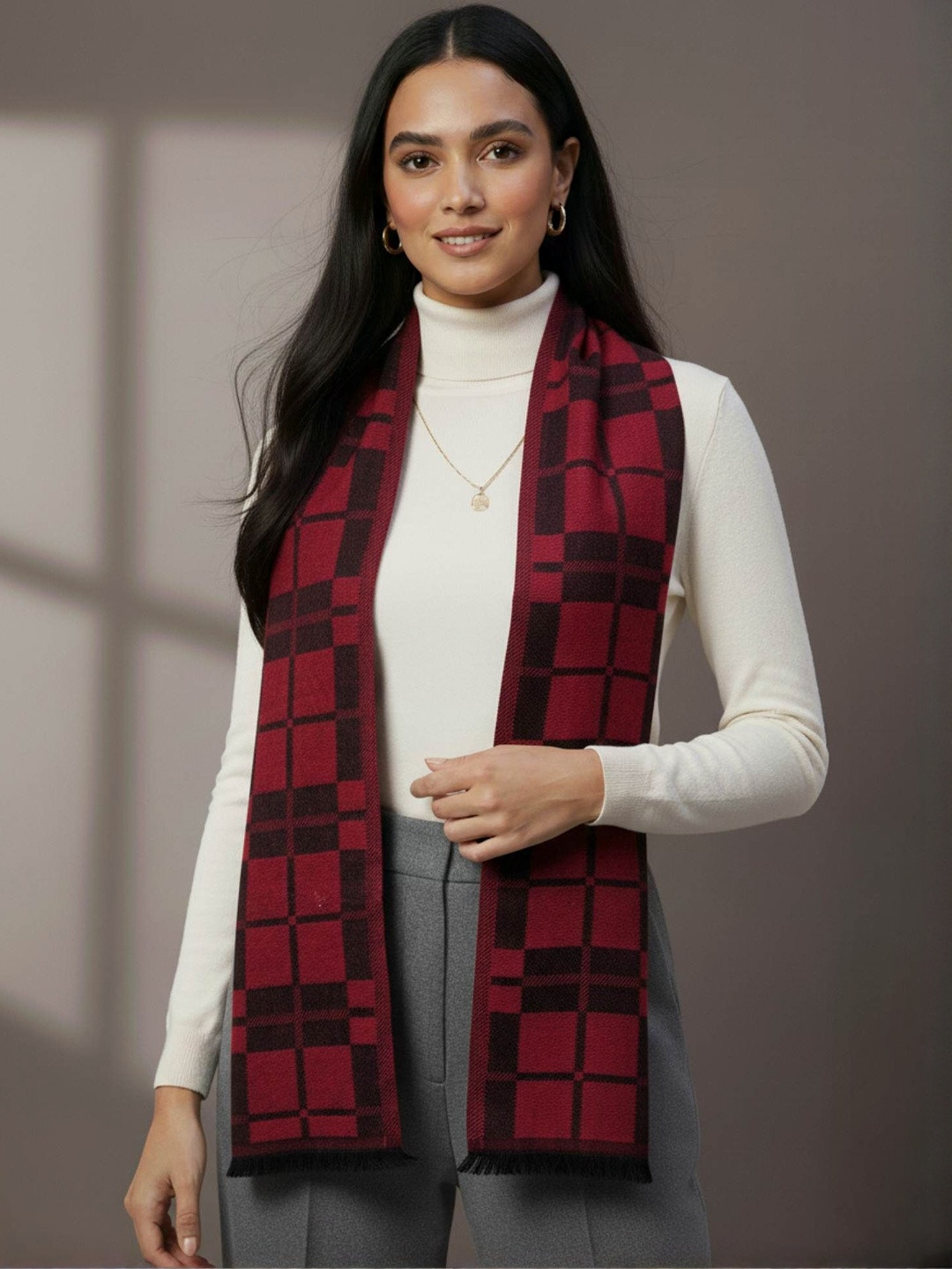 Zamour Women Checked Woollen Mufflers