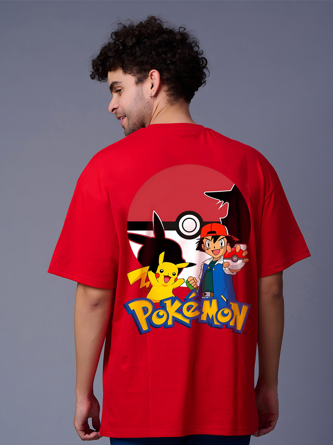 BDSQUARE Men Pokemon Graphic Printed Round Neck Cotton Relaxed Fit T-shirt