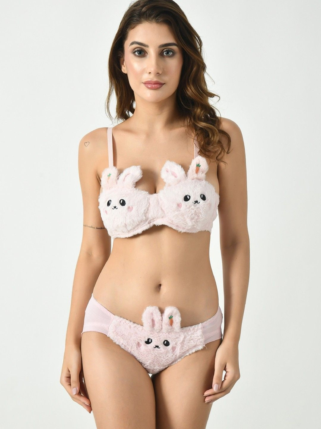 TOMKOT Self-Design Kitty Cartoon Lightly Padded Lingerie Set