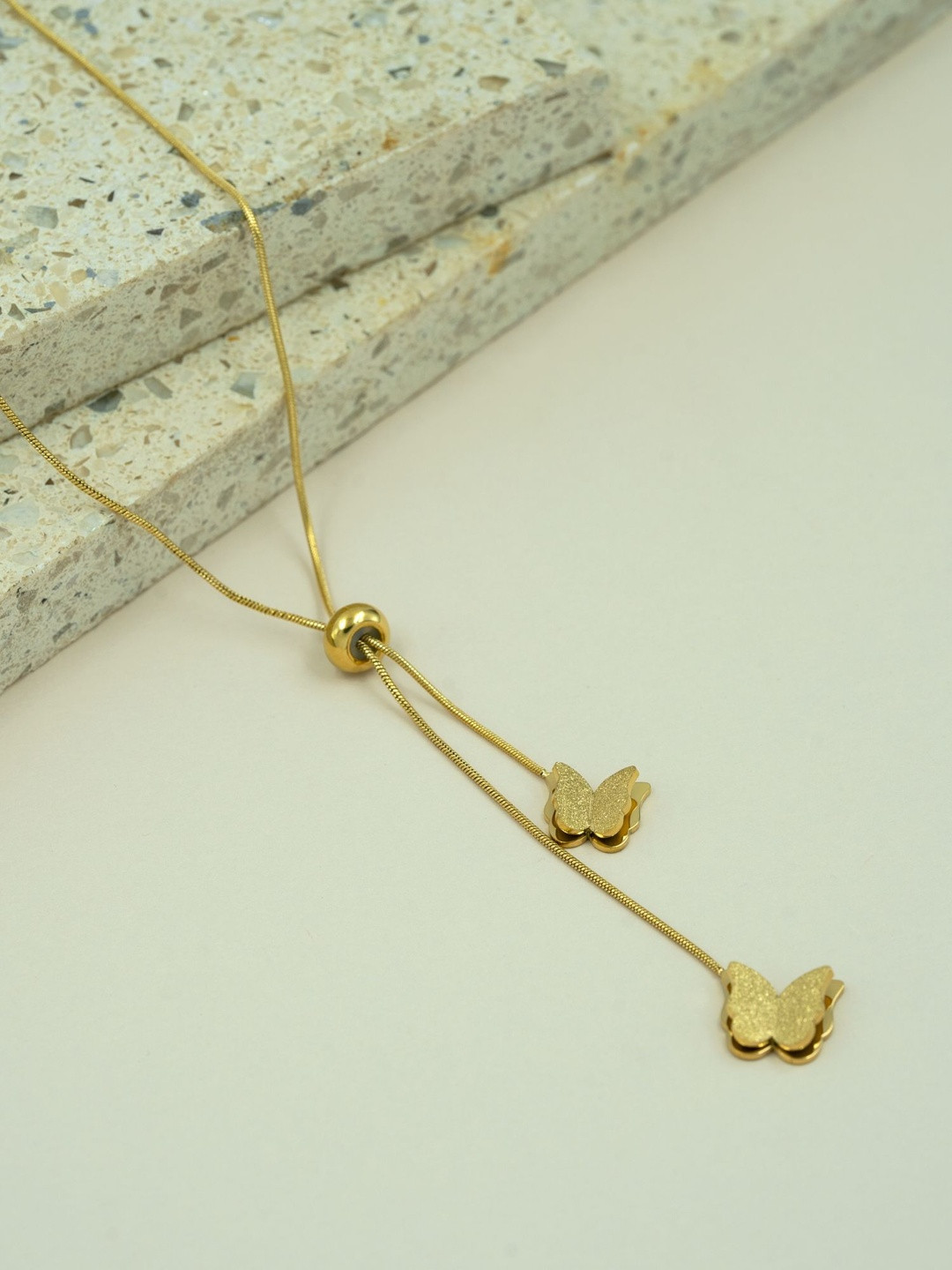 ARTKLIM Stainless Steel Gold-Plated Butterfly Shaped Whisper Pendants With Chain