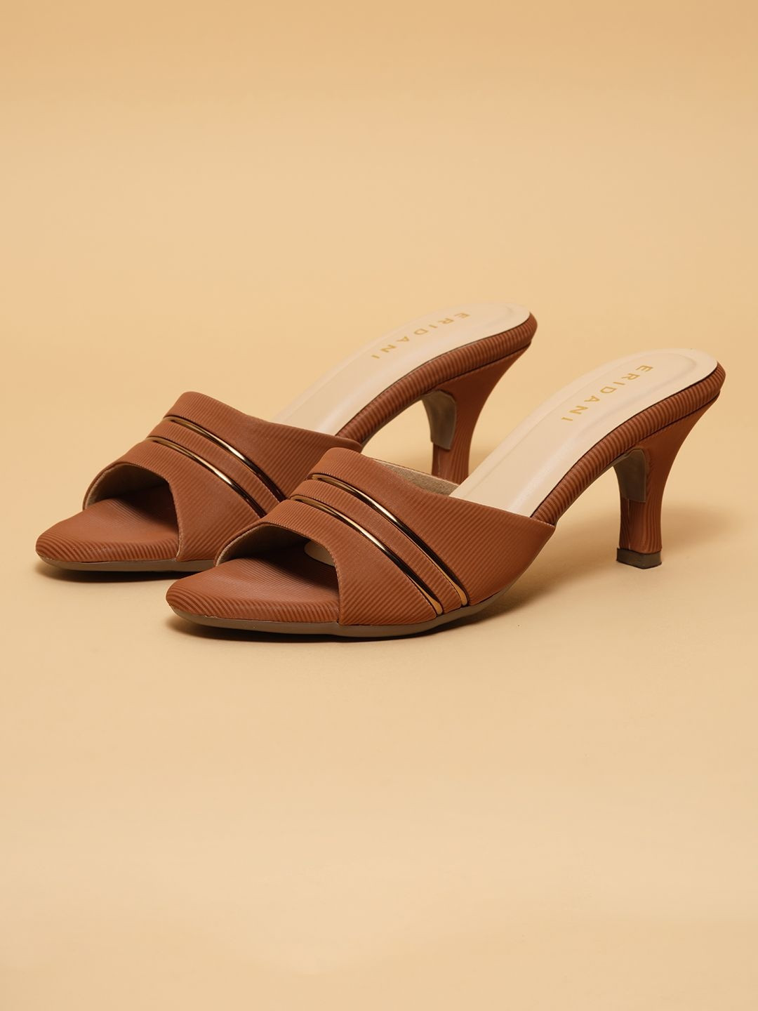 ERIDANI Amberr Women Striped Open Toe Kitten Heel Sandals