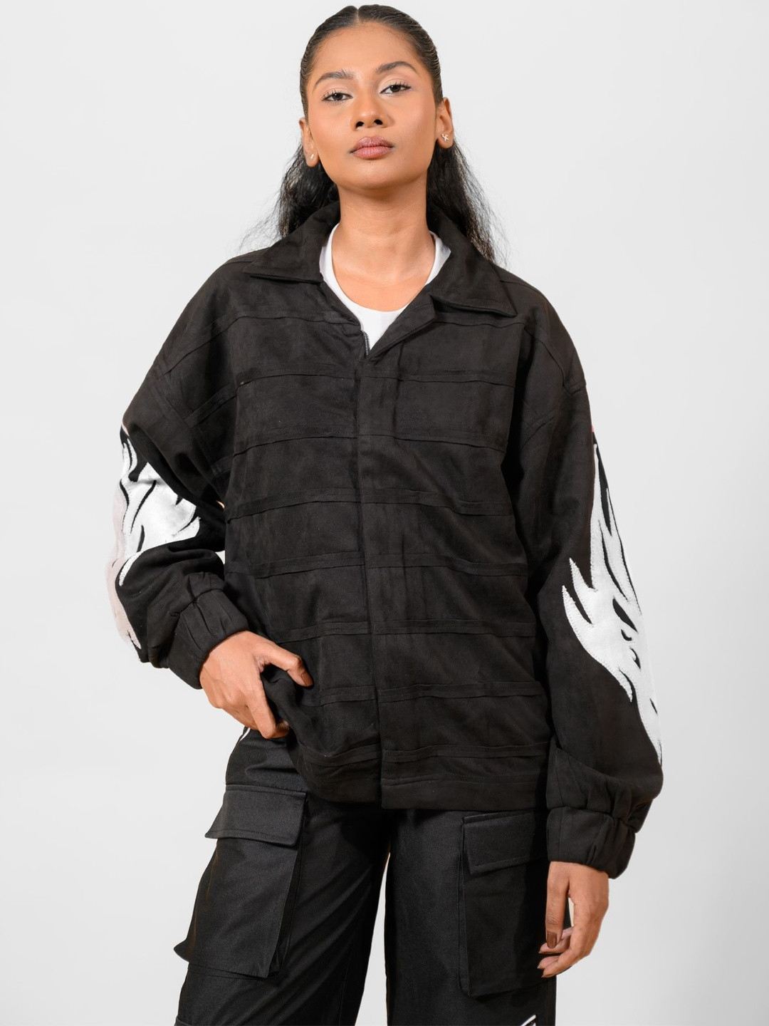 Kunsquad Jade Black Monster Unisex Lapel Collar Graphic Self Design Tailored Jacket