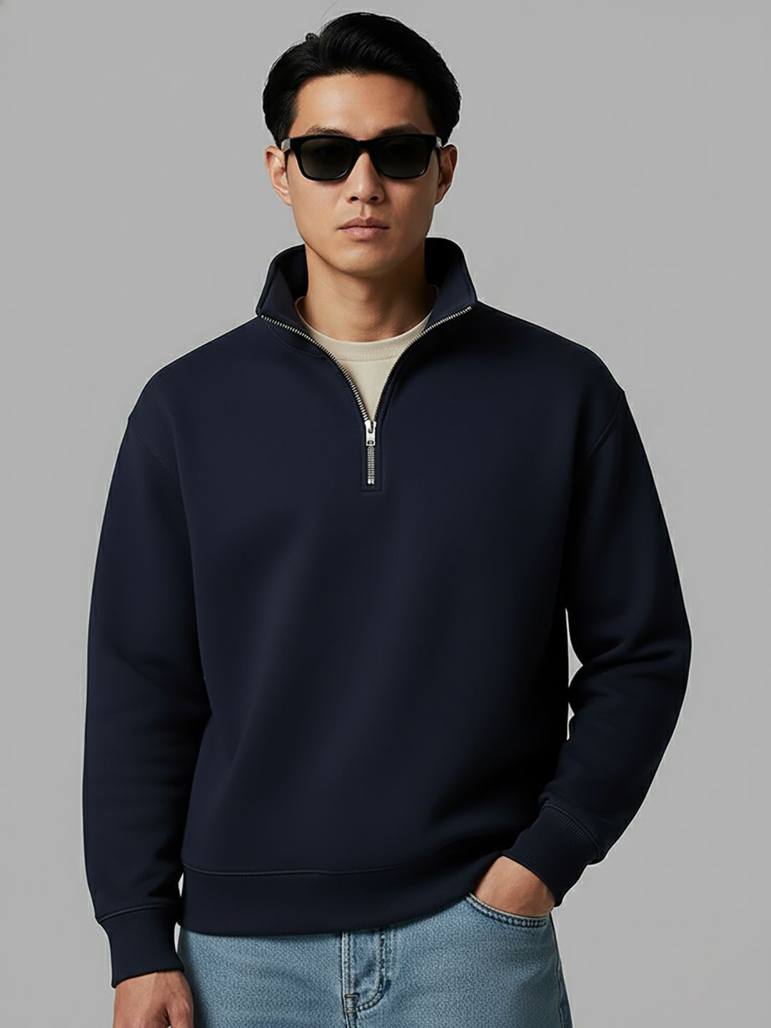 Mast & Harbour High Neck Pullover Fleece Oversized Sweatshirt With Kangaroo Pocket