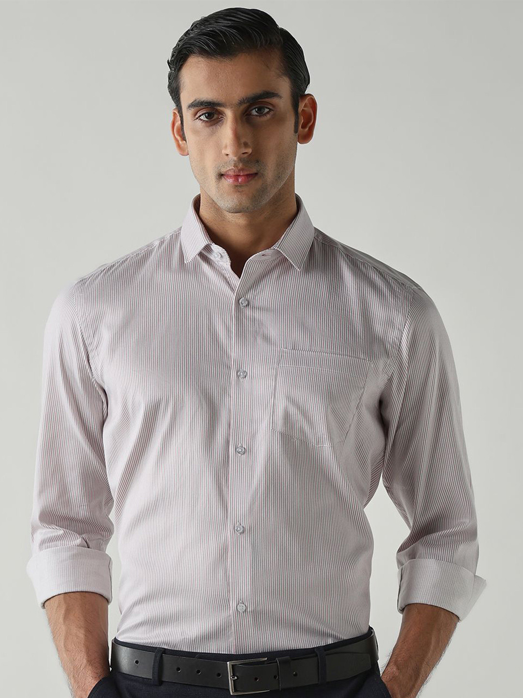Reid & Taylor Comfort Fit Pinstriped Spread Collar Pure Cotton Formal Shirt
