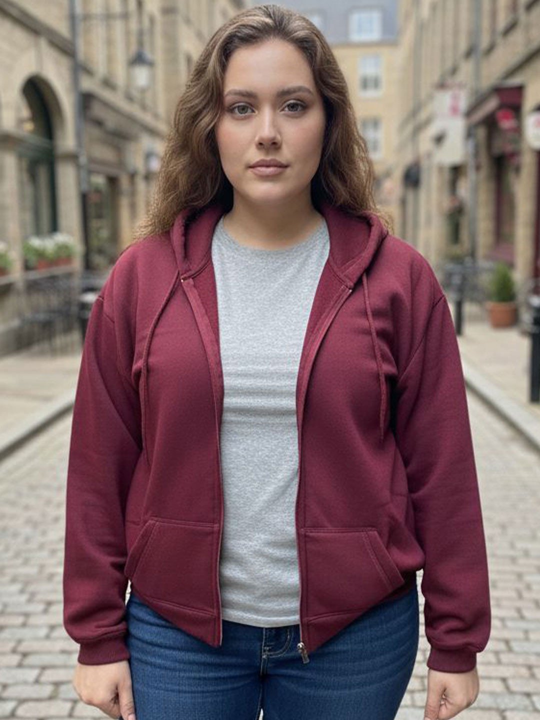 U&F Beyond Women Solid Front Open Hooded Cotton Sweatshirt