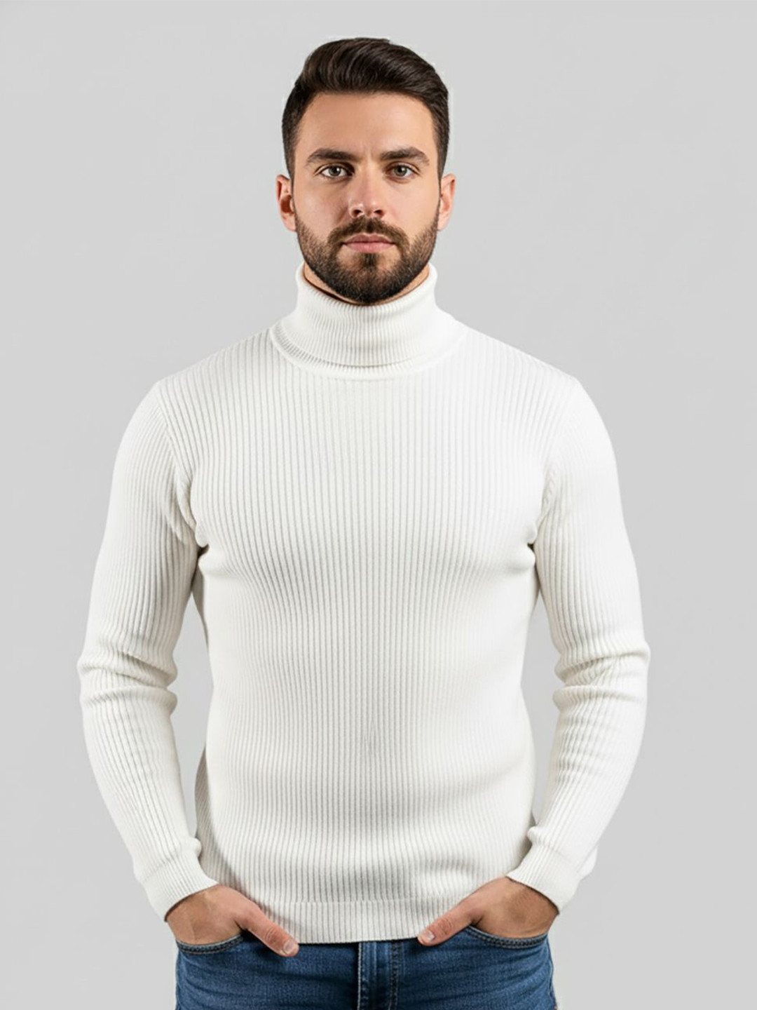 GLITO X Men Ribbed Turtle Neck Woollen Winter Pullover Sweater